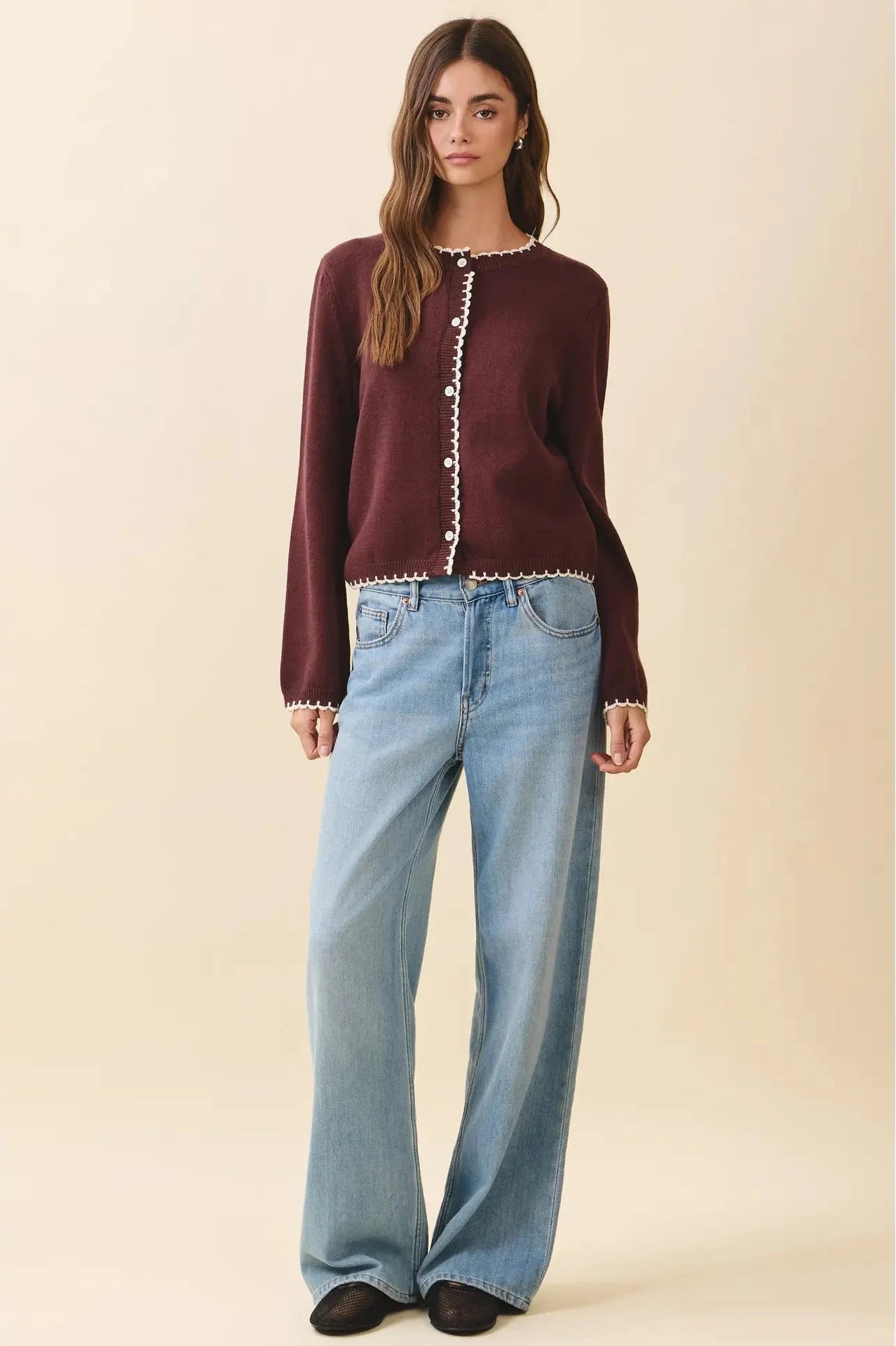 Scalloped Cocoa Cardigan