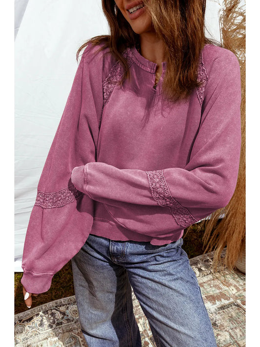 Fuscia Pink Lace Vintage Crewneck