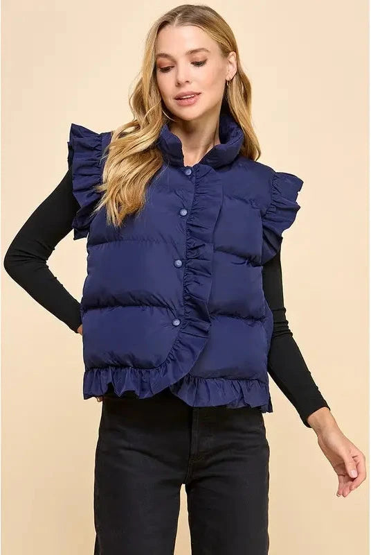 Navy Lane Ruffled Vest