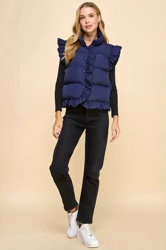 Navy Lane Ruffled Vest
