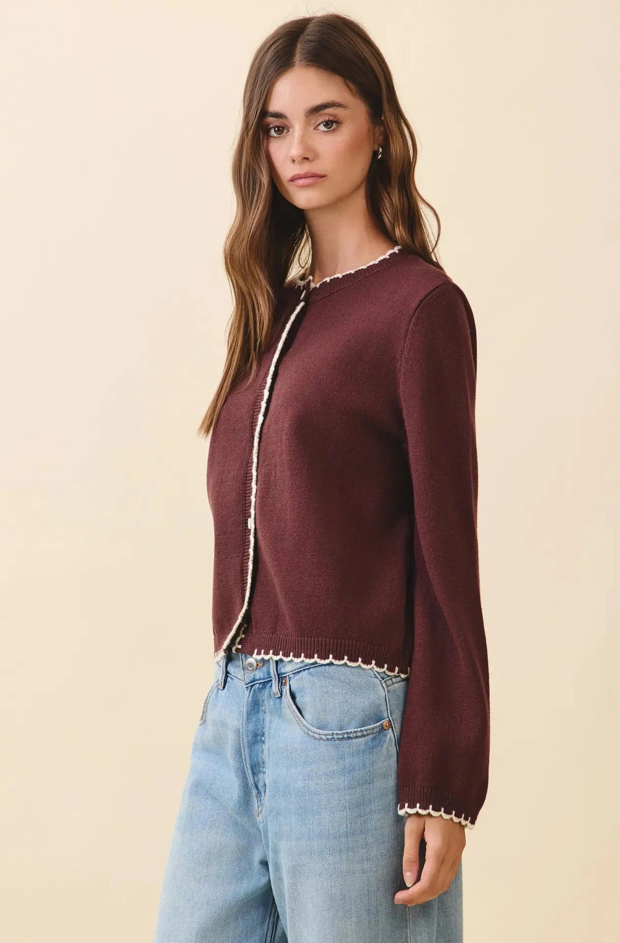 Scalloped Cocoa Cardigan