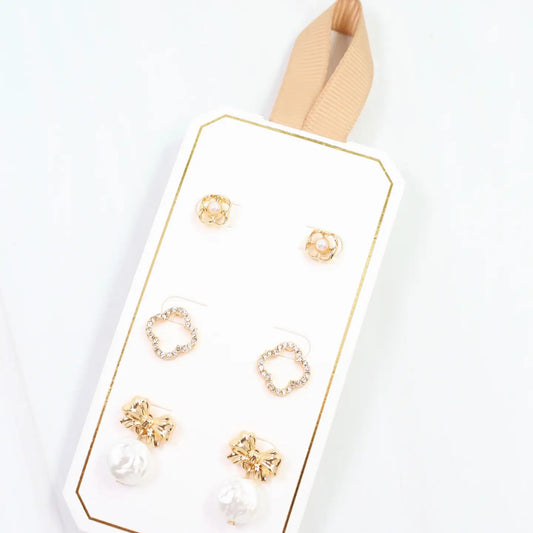 Clover and Pearl Earring Set