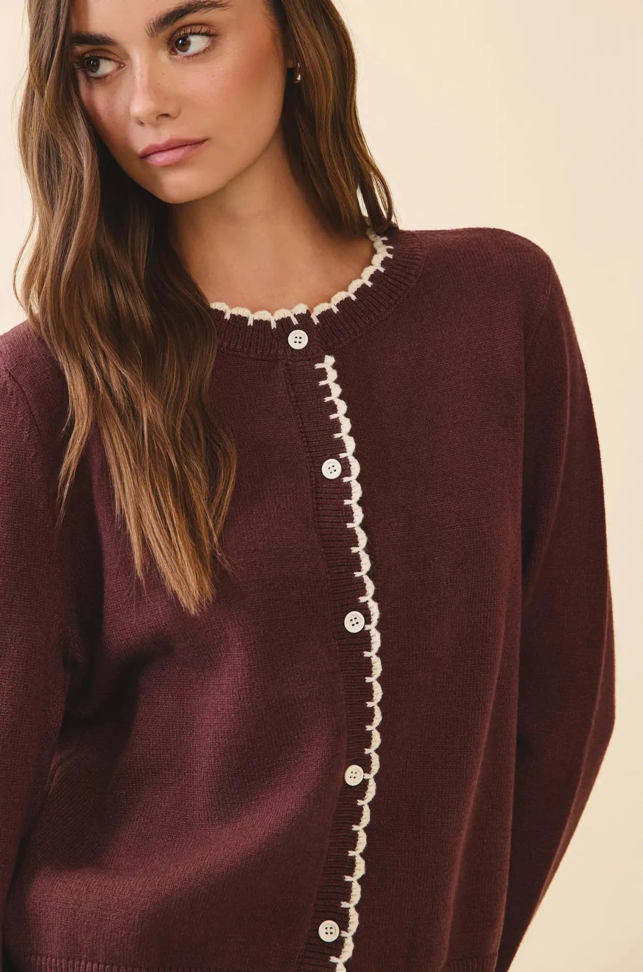 Scalloped Cocoa Cardigan