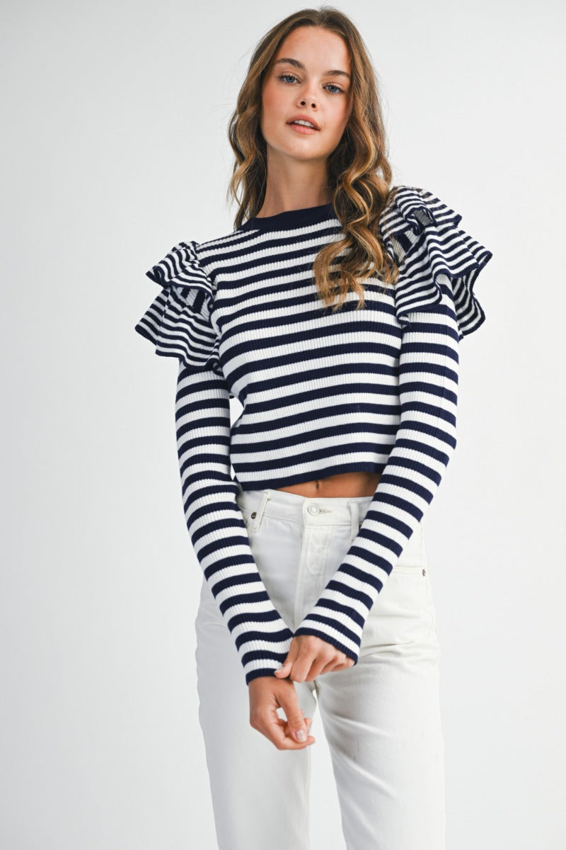 The Everly Ruffle Stripe Knit