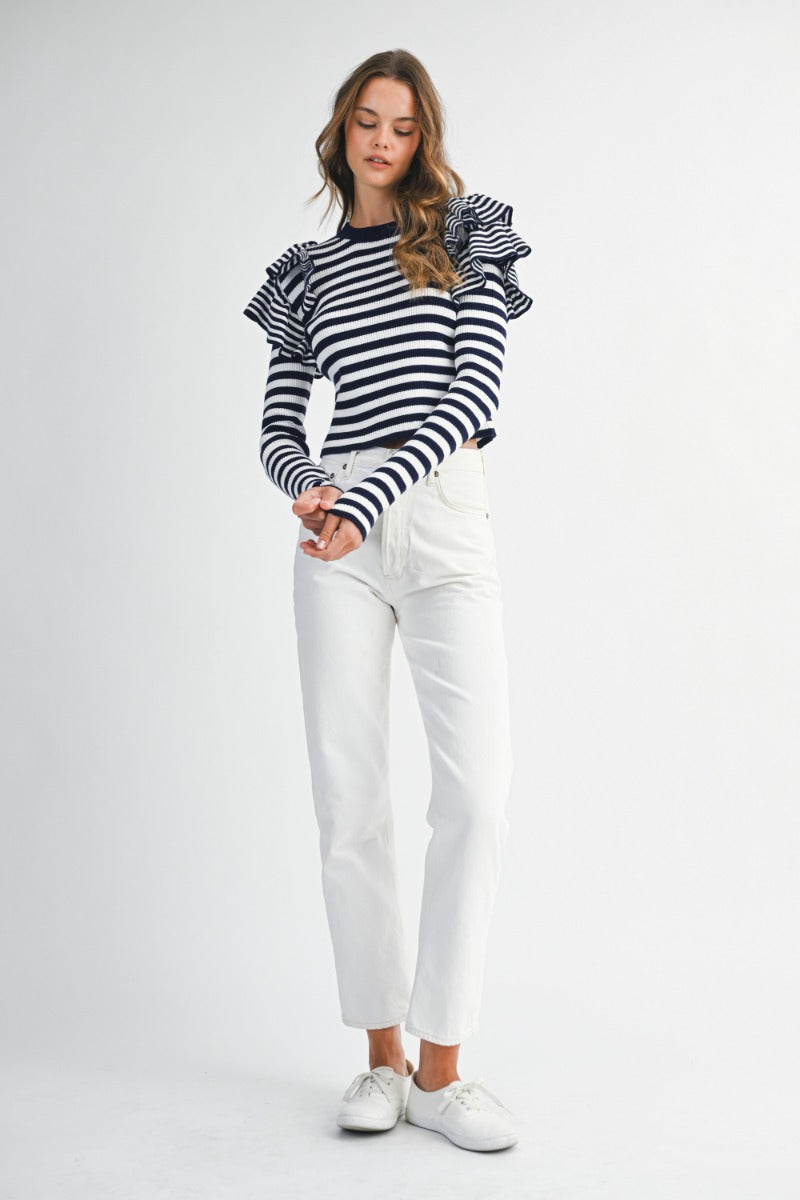 The Everly Ruffle Stripe Knit