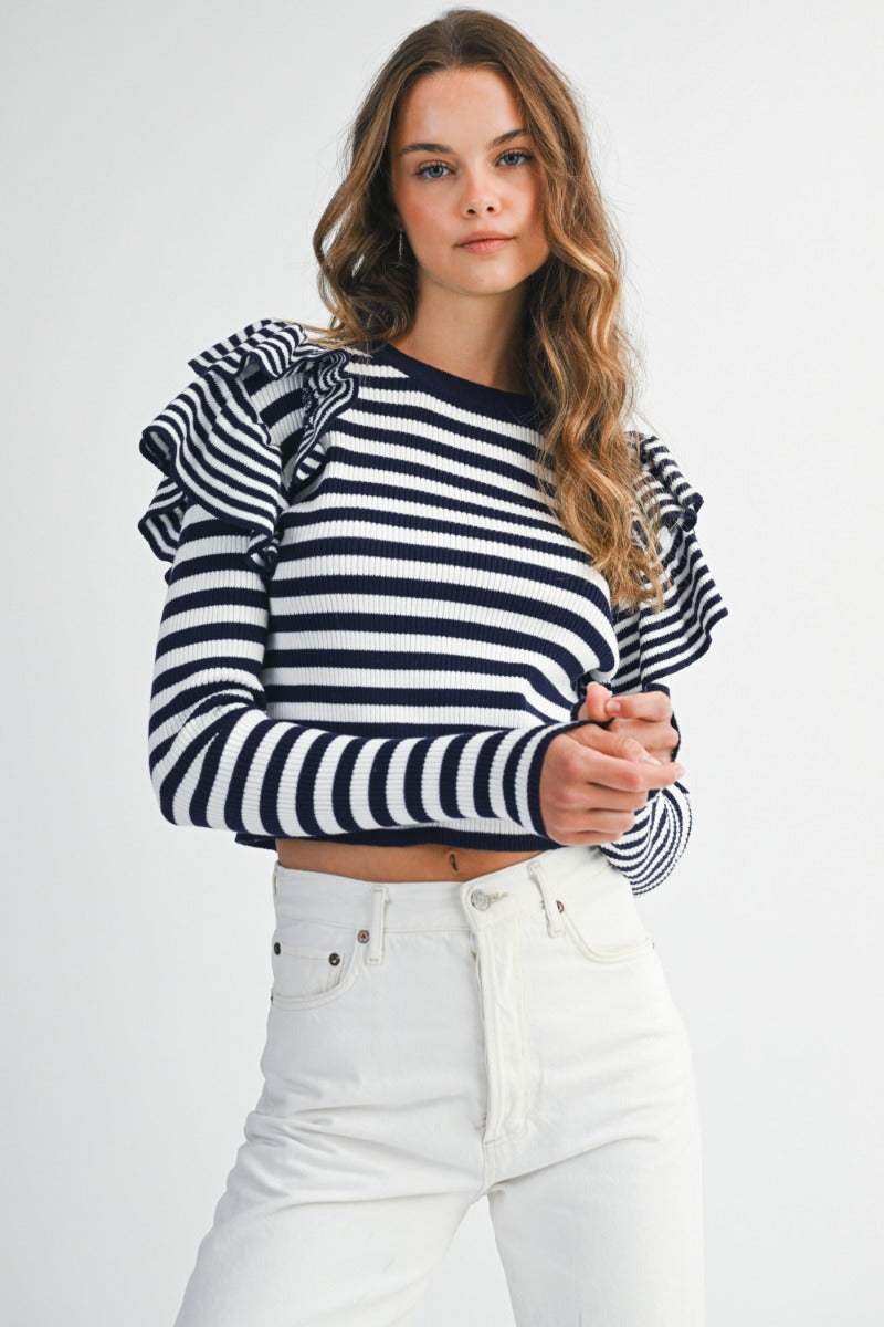 The Everly Ruffle Stripe Knit