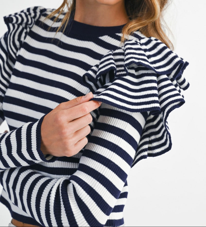 The Everly Ruffle Stripe Knit